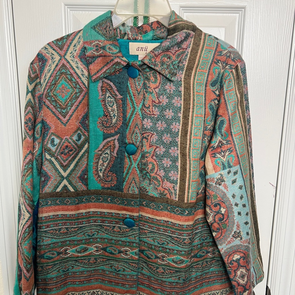 Anü by Natural Multicolored Silk Jacket Floral Colorful Blazer Size M